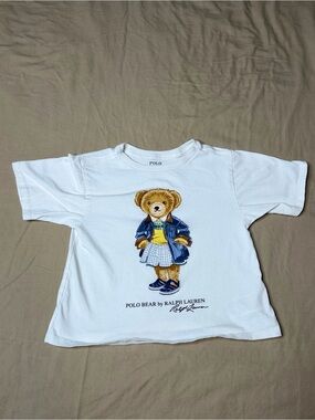 POLO RALPH LAUREN Girls Polo Bear T-Shirt — Sz Small White Short Sleeve